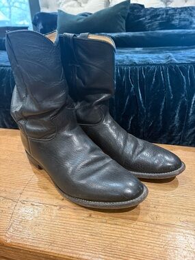 12D Men's Black Leather Western Boots - Classic Pull-On Style